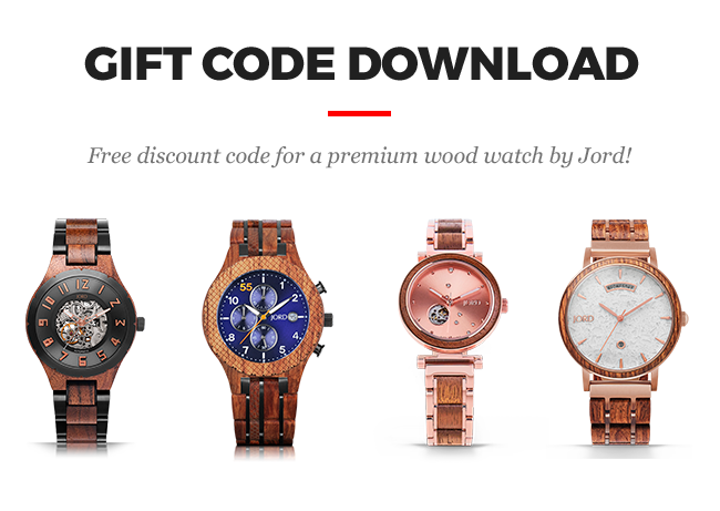 Gift code download. Free discount code for premium watches, handbags and accessories by JORD