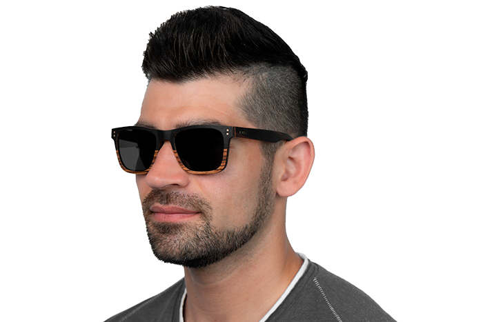 Man wearing JORD Hayden - Ebony & Zebrawood sunglasses