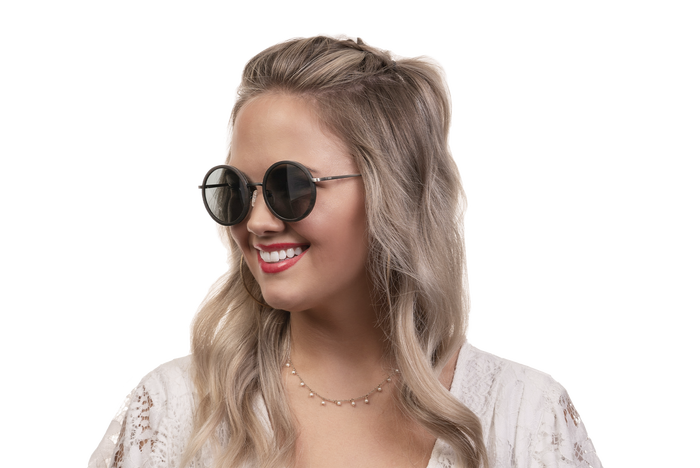 Woman wearing JORD Louie - Ebony & Brushed Gunmetal sunglasses