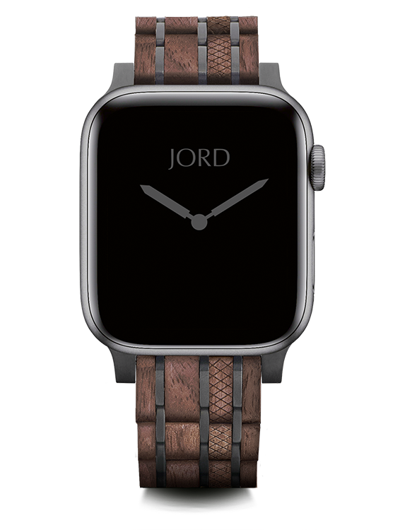 Walnut wood and metal apple watch band