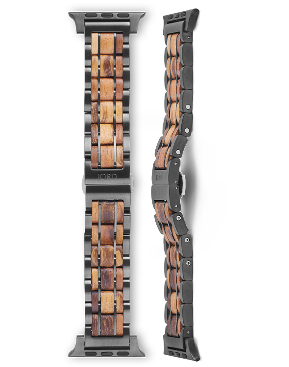 Tigerwood and gunmetal apple watch band