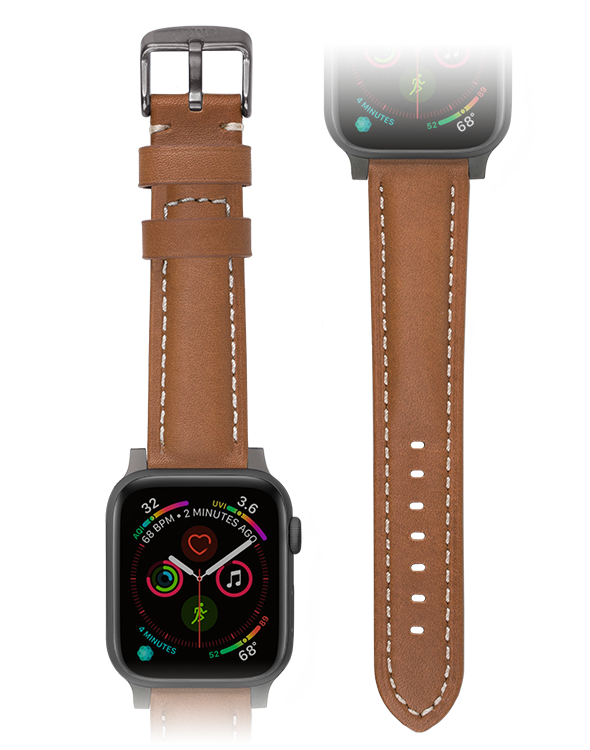 Premium camel apple watch padded leather strap