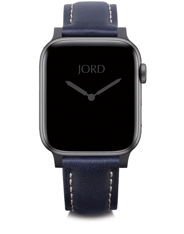 Deep navy blue padded leather apple watch strap