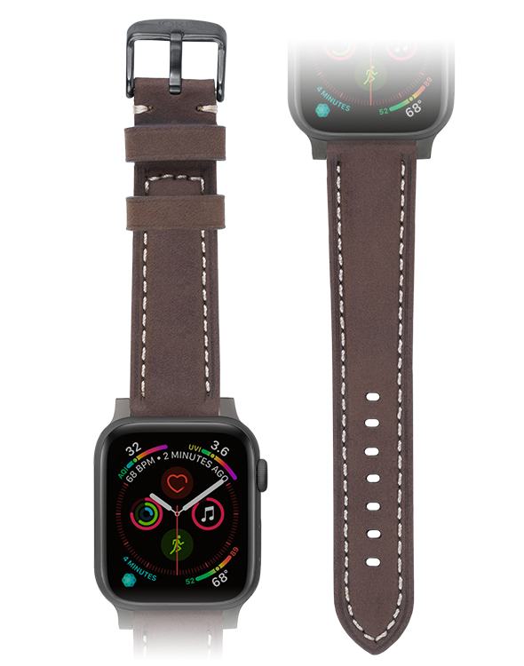 Premium mocha padded leather apple watch strap