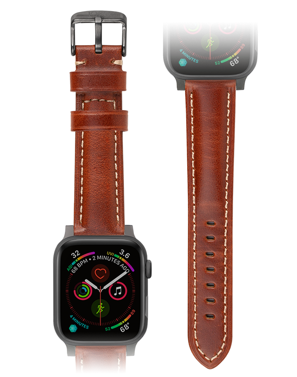 Premium honey brown padded leather apple watch band
