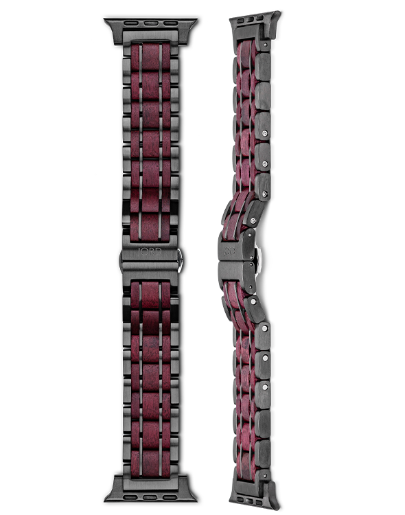 Purpleheart wood and gunmetal apple watch band