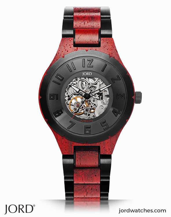 Dover II 42mm Padauk Black Steel Wood Watch JORD