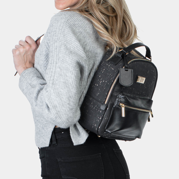 Binca - Textured Black & Gold Zipper Backpack 1