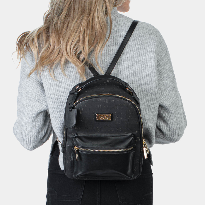 Binca - Textured Black & Gold Zipper Backpack 2