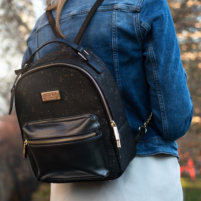 Binca - Textured Black & Gold Zipper Backpack 4