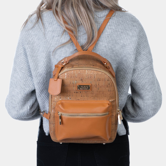 Binca Natural & Gold Zipper Backpack with Suberhide