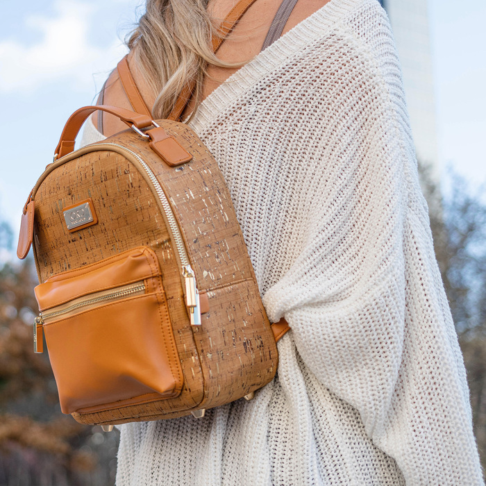 Binca Natural & Gold Zipper Backpack with Suberhide