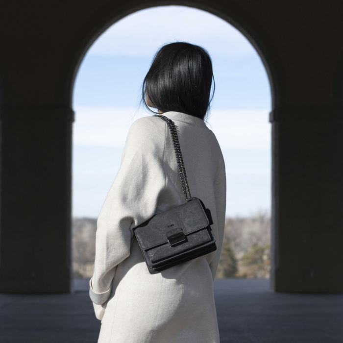 Emilie Shadow Black & Gunmetal Handbag with Suberhide | JORD