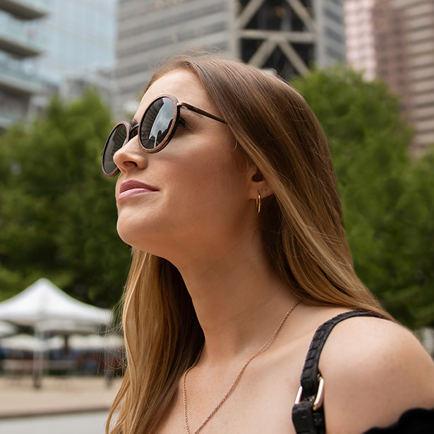 Louie Ebony & Vintage Bronze Round Wood Sunglasses