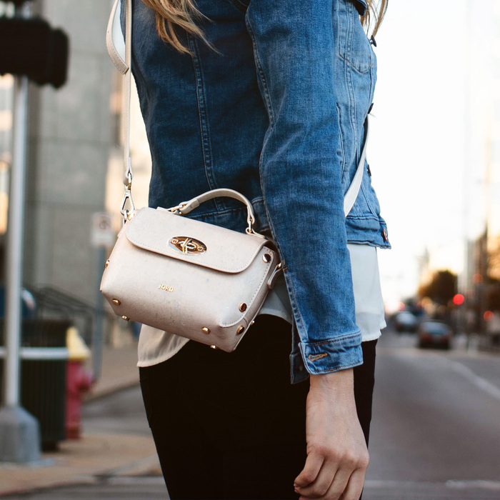 Nina Top Handle Crossbody Purse in Vintage Blanc & Gold | JORD